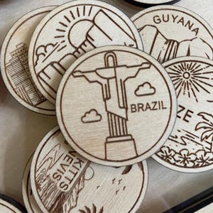 -Vorlage Reise-Token oder Magnet | Wood Zustand, Stadt, Wahrzeichen, Nationalparks oder Land Sammler Token | Travel Tracking Token