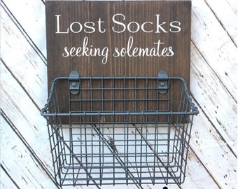 Laundry Room Sock Basket | Lost Socks Seeking Solemates Basket | Classic Edition | Laundry Organization | Etsy Best Seller Badge Earned