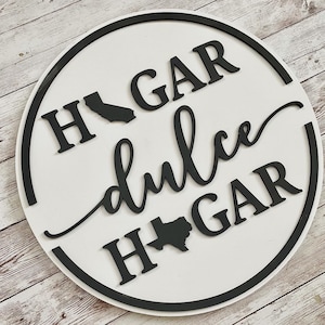 Hogar Dulce Hogar Round Double State Wood Sign | Two State Home Sweet Home Sign | Spanish New Home State Sign | Regalo de bienvenida Español
