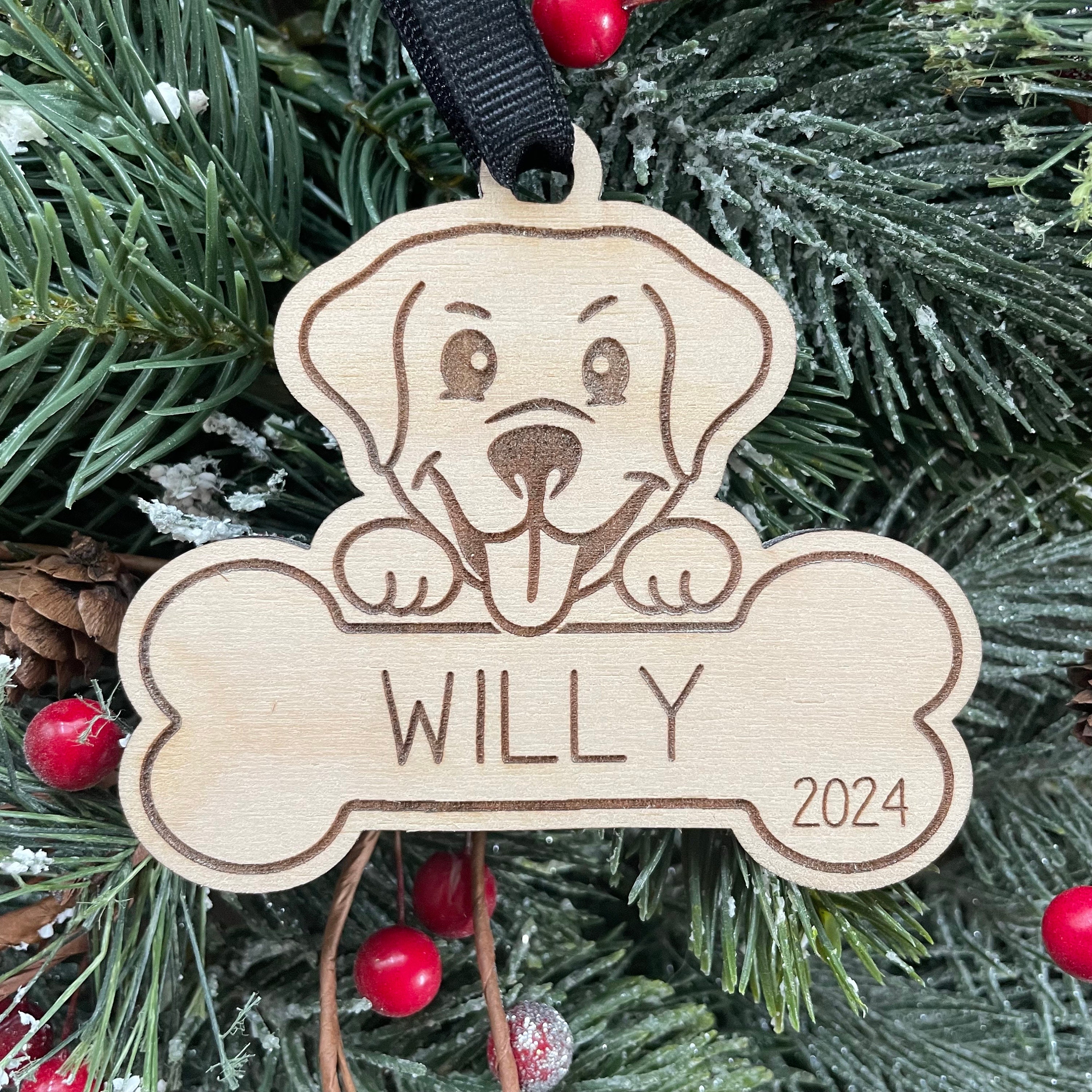 Personalized Labrador Dog Christmas Ornament: Engraved Wood, 3.5