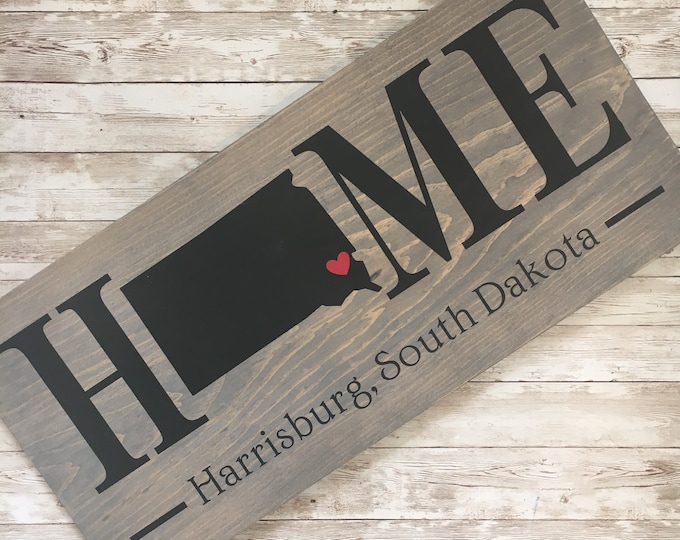 South Dakota (SD) Home State wood sign | 2 sizes available | Customized with South Dakota town name |  South Dakota Decor