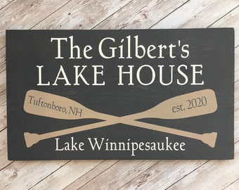 Custom Lake House wood sign | 2 sizes available |Customized with Names, Lake and town name | Lake House Home Decor