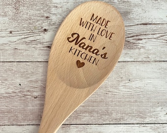 Custom Mixing Spoon | Made with Love in Nana’s Kitchen Spoon | Grandmother Gift | Engraved Wood Mixing Spoon