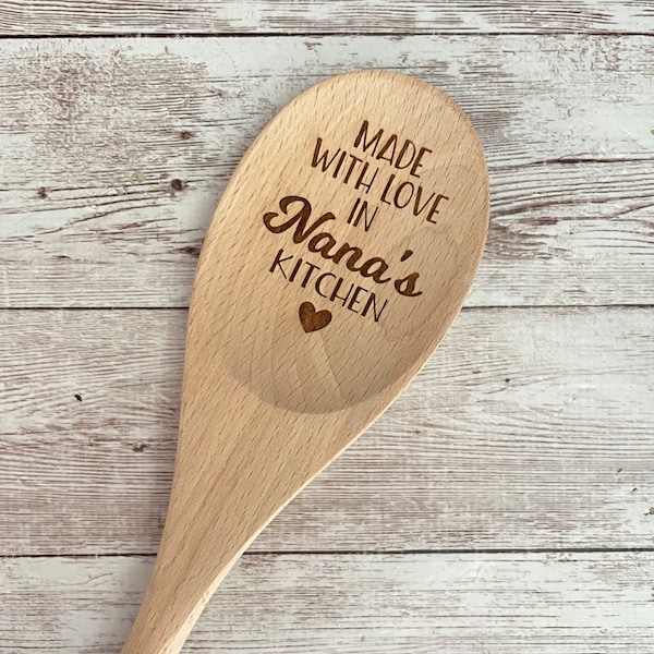 Custom Mixing Spoon | Made with Love in Nana’s Kitchen Spoon | Grandmother Gift | Engraved Wood Mixing Spoon