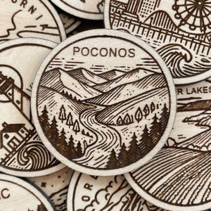 Jeton de voyage ou aimant Poconos | Jetons de collection pour l'état, la ville, le monument, les parcs nationaux ou le pays du bois | Jeton de suivi de voyage