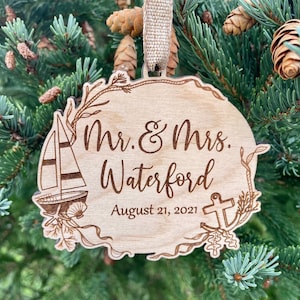Ocean Wedding Mr. & Mrs. Christmas Ornament | Ocean Theme Wedding | Wedding Shower Gift Tag | Nautical Theme Wedding Shower | 2024 ornament