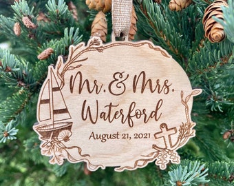 Ocean Wedding Mr. & Mrs. Christmas Ornament | Ocean Theme Wedding | Wedding Shower Gift Tag | Nautical Theme Wedding Shower | 2025 ornament