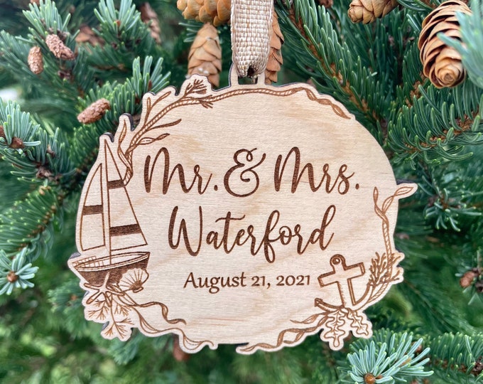 Ocean Wedding Mr. & Mrs. Christmas Ornament | Ocean Theme Wedding | Wedding Shower Gift Tag | Nautical Theme Wedding Shower | 2025 ornament