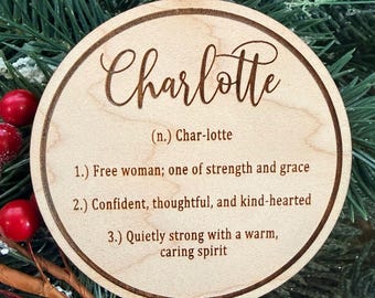 Charlotte Name Definition Ornament or Sign or Magnet | Name Meaning Gift | 2026 Baby Shower | Name Meaning Ornament | Baby Shower Gift Tag