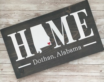 Custom Alabama Home State Wood Sign: Personalized Town Decor