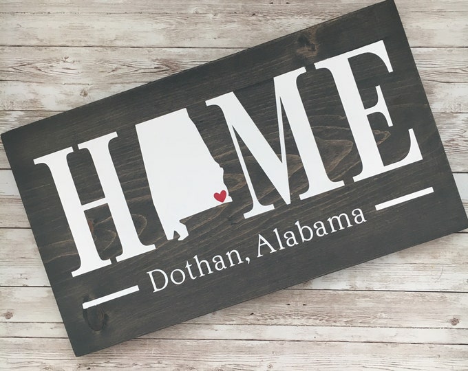 Alabama (AL) Home State wood sign | 2 sizes available |Customized with Alabama town name | Alabama Home Decor