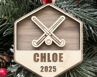 Engraved Wood Field Hockey Ornament: 2026 Player Gift