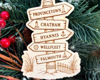 Cape Cod, Massachusetts Ornament: Engraved Wood Destination Souvenir