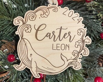 Whale Baby Boy Christmas Ornament | Ocean Theme Nursery | Baby Shower Gift Tag | Nautical Theme Baby Shower | 2025 baby ornament