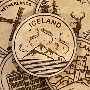 Jeton ou aimant de voyage en Islande | Jetons de collection pour l'état, la ville, le monument, les parcs nationaux ou le pays du bois | Jeton de suivi de voyage