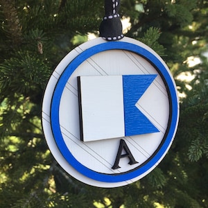 Special on Select Letters Only Nautical Maritime Flag Alert Ornament with Initial | Maritime Christmas Ornament | Personalized Boater Gift