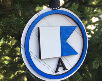 Special on Select Letters Only Nautical Maritime Flag Alert Ornament with Initial | Maritime Christmas Ornament | Personalized Boater Gift