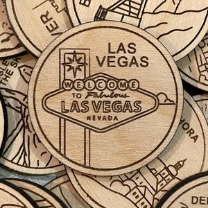 Las Vegas Nevada Reise-Token oder Magnet | Wood Zustand, Stadt, Wahrzeichen, Nationalparks oder Land Sammler Token | Travel Tracking Token