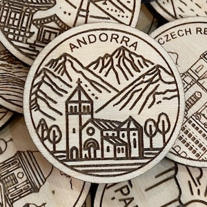 Jeton de voyage ou aimant en Andorre | Jetons de collection pour l'état, la ville, le monument, les parcs nationaux ou le pays du bois | Jeton de suivi de voyage