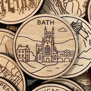 Jeton ou aimant de voyage de Bath en Angleterre | Jetons de collection pour l'état, la ville, le monument, les parcs nationaux ou le pays du bois | Jeton de suivi de voyage