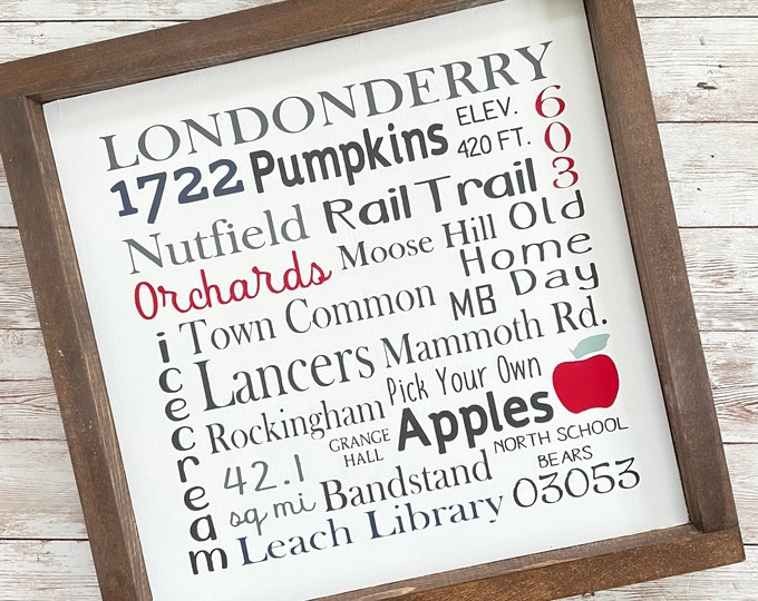 Londonderry NH Subway Art Sign | Painted Town Word Art | Framed Londonderry New Hampshire Home Decor