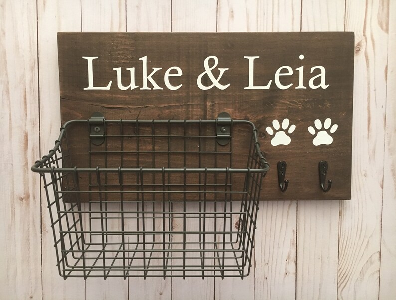 Dog Leash Hook and Basket Sign Combo Custom Dog Name Sign Etsy