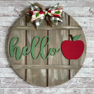 Apple Door Sign: Round Wood Hello Sign, Fall Decor