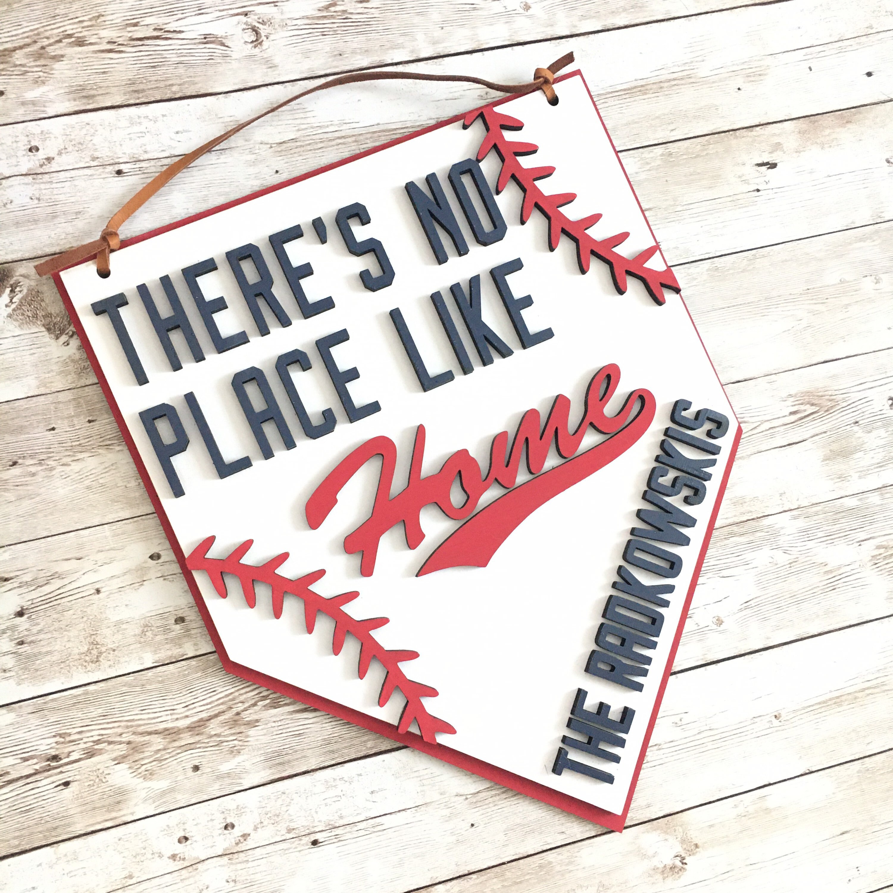 There's No Place Like Home Baseball Wall Sign/Door Plaque - Handcrafted Wood, 11x12 Inches