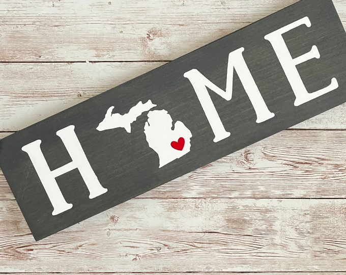 Michigan Home State Wood Sign | Housewarming | Gallery Wall Decor | 3 sizes Available 3.5” x 12”, 5.5 x 18” and 9 x 32” Sign