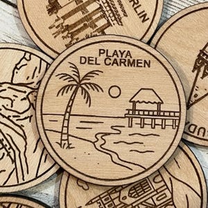 Jeton ou aimant de voyage de Playa Del Carmen Mexique | Jetons de collection pour l'état, la ville, le monument ou le pays du bois | Jeton de suivi de voyage