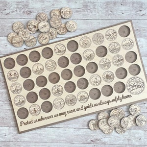 US State Travel Tracker | Wood State Token Sign | RV State Tracking Sign | States Visted Chart | USA Travel