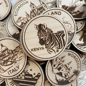 Template Travel Token or Magnet | Wood State, City, Landmark, National Parks, or Country Collector Tokens | Travel Tracking Token