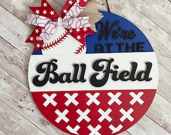 Custom Baseball Sign in size 12” / 16” / 18” Round Wood Sign | Baseball Mom Gift Idea | We’re at the Ball Field Sign