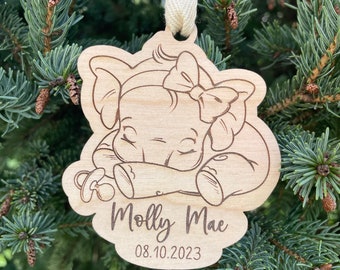 Baby Elephant Christmas Ornament | Baby Girl Christmas Ornament | New Baby Gift | 2024 Elephant Christmas Ornament