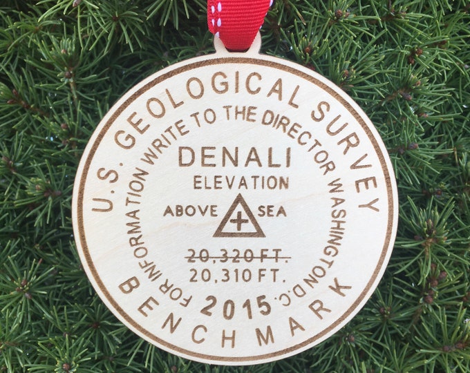 Denali Bench Mark Ornament | Hiker Ornament | Christmas 2025 | Alaska | Hiker Gift | Denali Mountain Marker | Alaska Hiking Souvenir