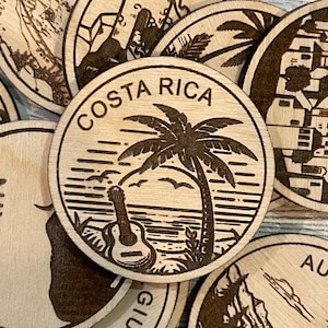 Jeton ou aimant de voyage du Costa Rica | Jetons de collection pour l'état, la ville, le monument, les parcs nationaux ou le pays du bois | Jeton de suivi de voyage
