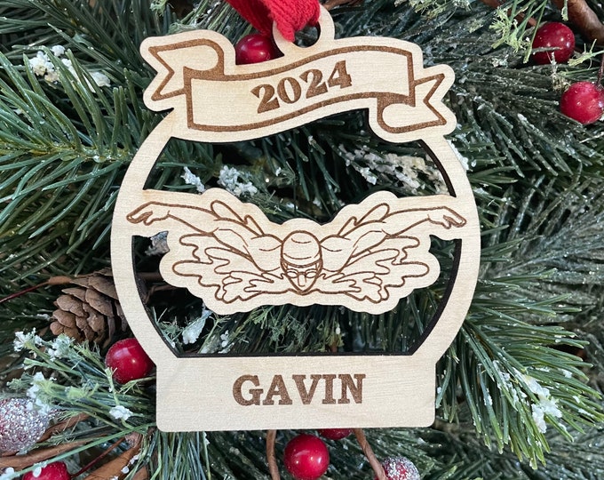 Swimming 2025 Boy Swimmer Christmas Ornament | Personalized Swim Ornament | 2025 Christmas