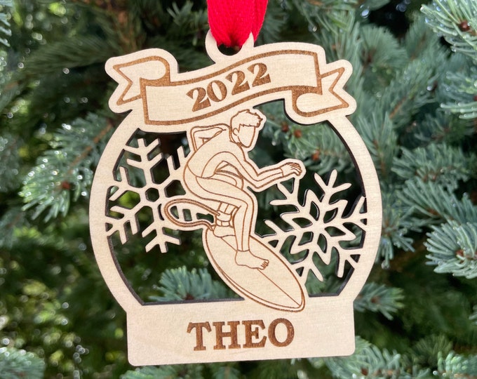Surfer Boy Christmas Ornament | Personalized Surfer Ornament | Surfer Ornament | 2022 Christmas