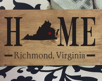 Virginia (VA) Home State wood sign | 2 sizes available | Customized with Virginia town name | Virginia Decor