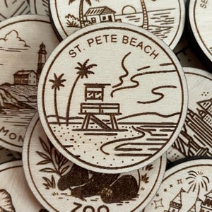 Jeton ou aimant de voyage de St. Pete Beach | Jetons de collection pour l'état, la ville, le monument, les parcs nationaux ou le pays du bois | Jeton de suivi de voyage