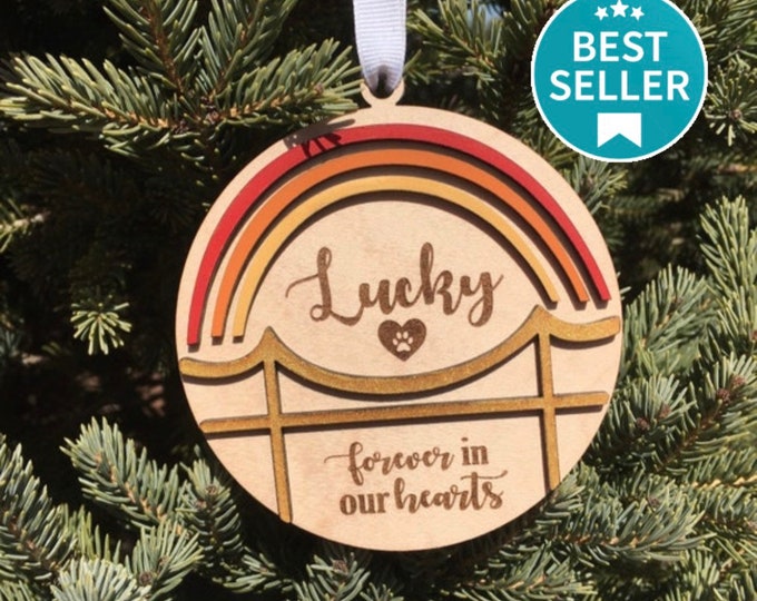 Pet Memorial Rainbow Bridge Ornament | Pet Remembrance Ornament | Forever in our Heart Pet Ornament