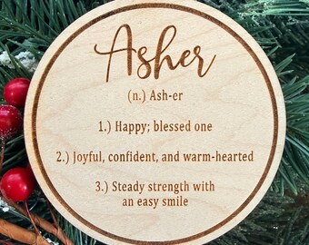 Asher Name Definition Ornament or Sign or Magnet | Name Meaning Gift | 2026 Baby Shower Gift | Name Meaning Ornament | Baby Shower Gift Tag