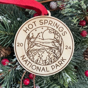 Hot Springs National Park Ornament: Engraved Wood Souvenir 2025