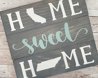 California to Tennessee Home Sweet Home Wood Sign | Two States or Heart Home Sign | New Home Gift idea | Housewarming Gift Idea