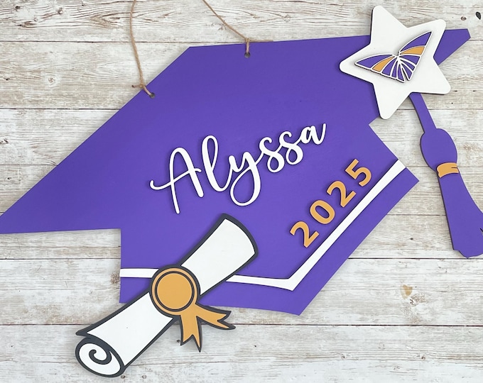Custom 2025 Grad Cap Door Hanger | Senior Graduate Cap Decor | High School Graduation Door Sign | Graduation Party Decor