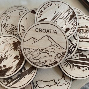 Template Travel Token or Magnet | Wood State, City, Landmark, National Parks, or Country Collector Tokens | Travel Tracking Token
