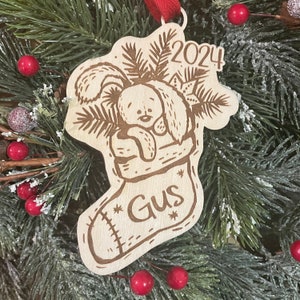 Gepersonaliseerde kerstsok met konijn: gegraveerd esdoornhouten huisdiercadeau
