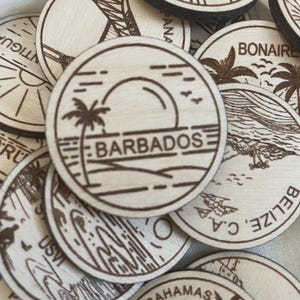 Barbados Travel Token or Magnet | Wood State, City, Landmark, National Parks, or Country Collector Tokens | Travel Tracking Token