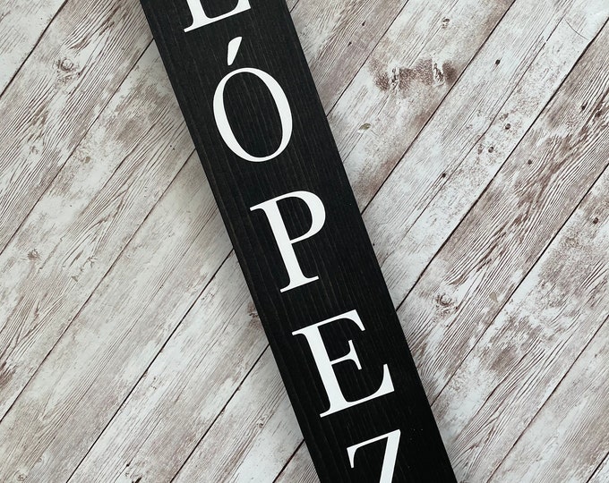 Lopez Family Name Sign |  Last Name or Town Name Sign | Custom gallery wall sign | Housewarming Gift Idea | Thin Vertical Sign