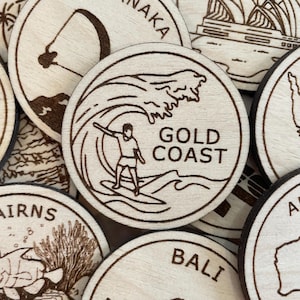 Jeton ou aimant de voyage de la Gold Coast | Jetons de collection pour l'état, la ville, le monument, les parcs nationaux ou le pays du bois | Jeton de suivi de voyage